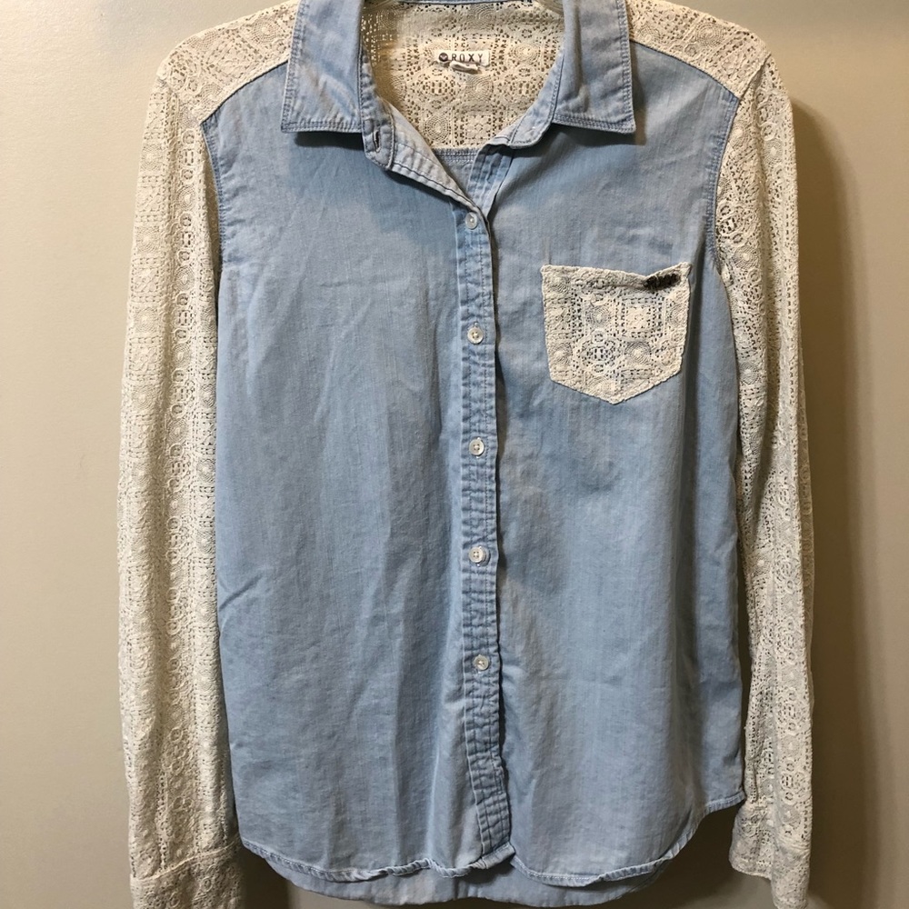 Denim/lace button down